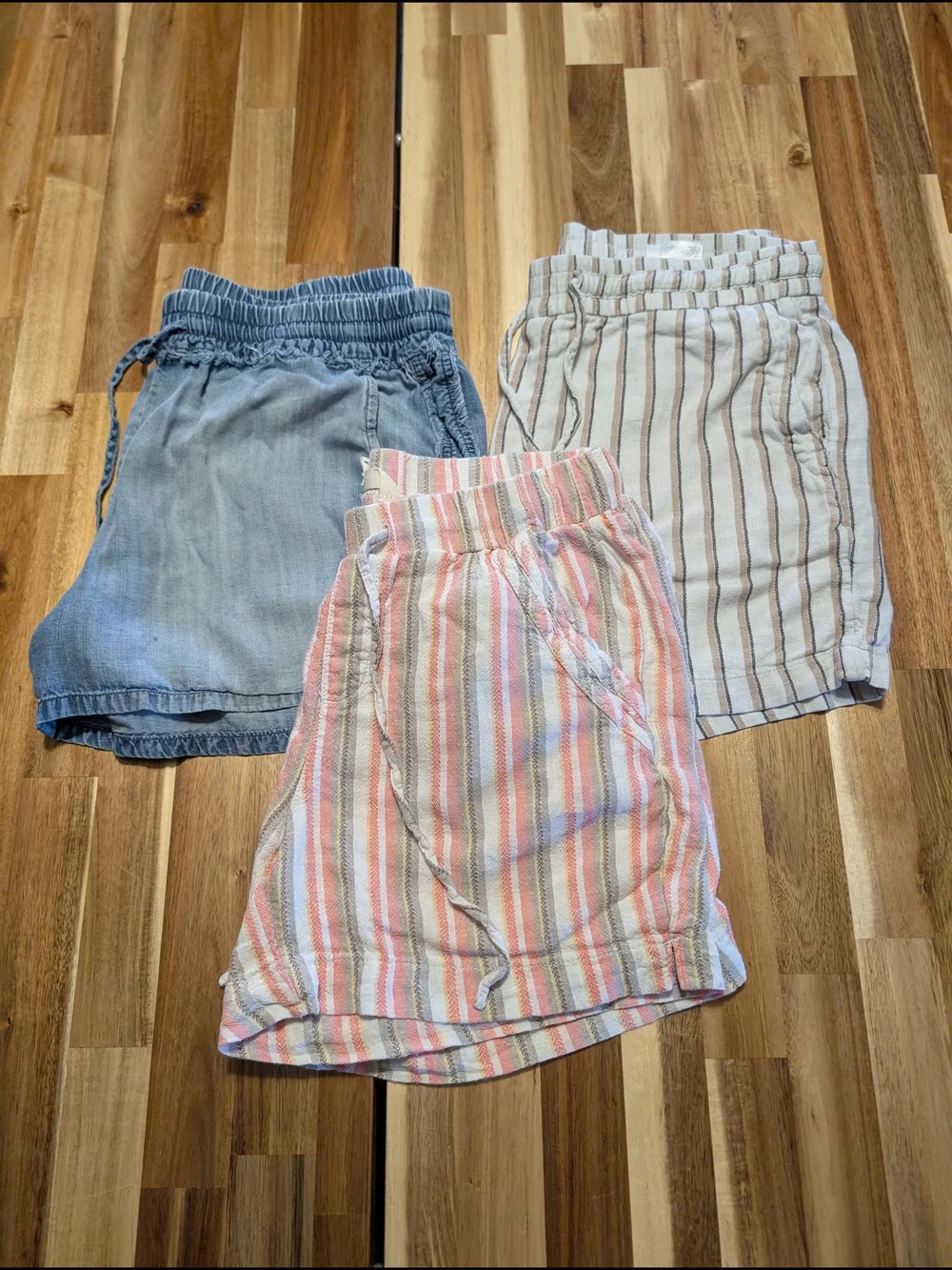 (E15) Casual Light Blue Denim and Striped Lounge Short Set
